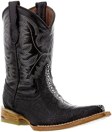 Veretta Boots - Kid's Black Stingray Row Stone Design Cowboy Boots XXX Toe 12.5 Youth