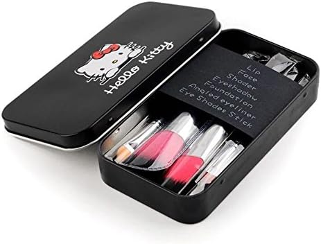 Geekable Park 7pcs Hello Kitty Black Cosmetic Brush Set Kit with Iron Box (7pcs, Hello Kitty Black with Box)
