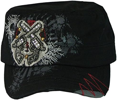Crossed Pistols Hat Bling Cadet Womens Cap (Black)