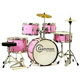 New Pink Junior Children's 5-Piece Drum Set with Cymbals Stands Stool Sticks Hardware Complete