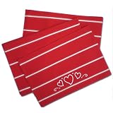 Handmade Cotton Red Heart Table Mat With White Lines From Benaras (Free Shipping, No Minimum Purchase)