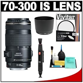 Canon EF 70-300mm f/4-5.6 IS USM AF Lens + UV Filter + Accessory Kit for Digital Rebel XT, XTi, XS, XSi, T1i, EOS 30D, 40D, 5D & 50D Digital SLR Cameras