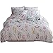 BHUSB Girls Cotton Full Bedding Sets Twin Little Flower Leaves Print Kids Duvet Cover Set with Colorful Stripe Pattern Reversible Queen Bedding Collection 3 Piece Set for Teens Students Women