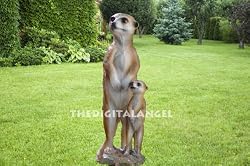 Meerkat statue home garden mother pup baby sculpture (Digital Angel Decor)