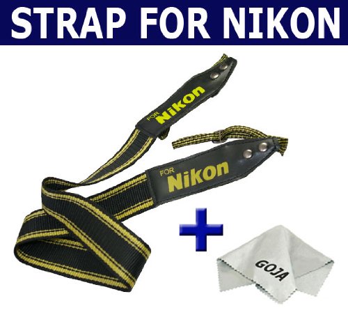 Deluxe Neoprene Yellow Neck Strap for NIKON D3X D3 D700 D300s D300 D90 D700 D3x D60 and DSRL SRL Cameras+1 Ultra Fine Microfiber Cleaning Cloth GOJA Logo