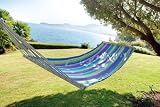 Hamac Support en Bois vernis - Toile coton Multicolor - 200 X 80 cm