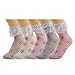 Deer Mum Lady Floral Pattern Soft Cotton Lace Crew Socks 5 Pairs (set1)