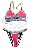 FQHOME Womens Multicolor Tie Up Crochet Pink Neoprene Bikini Swimsuit Size XS