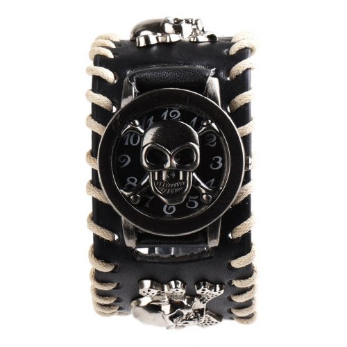 Yesurprise Punk Rock Pirate Skull Skeleton Leather Band Women Men Unisex Bracelet Cool Wrist Watch - Amazon UK
