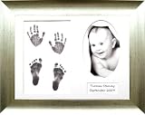 Baby Handprint Footprint Kit, Antique Silver Frame, Black Inkless Paint Wipe Kit 0-3 years by BabyRice