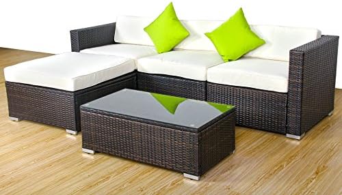 5pc Outdoor Patio Sofa Set Furniture Pe Wicker Rattan Deck Couch Gradient Brown