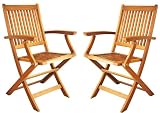 LNO79018 - Set of 2 Eucalyptus Outdoor (Indoor) Garden, Win Folding Arm Chair - Solid FSC Hard Wood (Natural Color)
