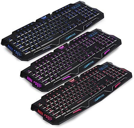 Hamaker 3 Color Illuminated LED Backlit USB Wired Multimedia Ergonomic Programmable Gaming Game Keyboard PC Laptop With 6 Macro Keys, Users Customize keys - Blue/Red/purple (K-2)