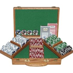 300 11.5G Jackpot Casino Clay Poker Chips w Genuine Oak Case by 