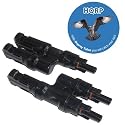 HQRP Pair MC4 T-branch Solar Panel Connector M/M/F & F/F/M (1F2M & 2F1M) for PV / Photovoltaic System plus HQRP Coaster