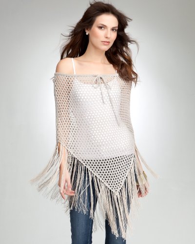 Bebe Weave Fringe Poncho Khaki Onesize