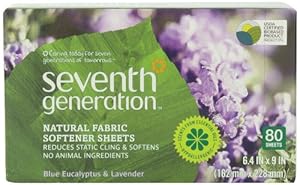 Seventh Generation Fabric Softener Sheets, Blue Eucalyptus and Lavender, 80-Count (Pack of 2) Packaging May Vary