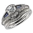 14K White Gold Blue Sapphire Diamond Wedding Ring Set (Center stone is not included)