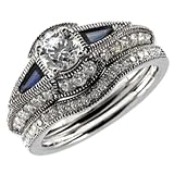 14K White Gold Blue Sapphire Diamond Wedding Ring Set (Center stone is not included)