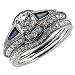 14K White Gold Blue Sapphire Diamond Wedding Ring Set (Center stone is not included)