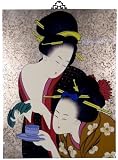 Asian Oriental Lacquered Painting Wall Art Plaque Japanese Geishaes