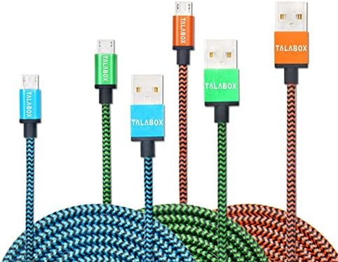TALABOX 3pcs 3.3 FEET 1M Metal ports colorful Nylon Braided USB 2.0 Charging Sync Data Cable For Samsung,HTC,HUAWEI,Motorola,Blackberry and all Android Tablets and Phones.(Blue Green Orange)