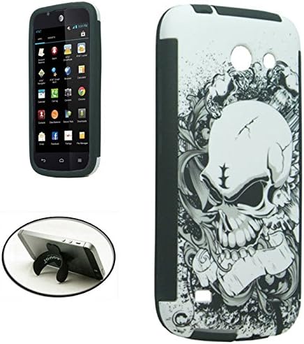 [ARENA] WHITE BLACK SKULL PLASTIC SILICONE DUO LAYERED COVER SLIM CELL PHONE CASE for HUAWEI TRIBUTE Y536 + FREE TONGUE STAND
