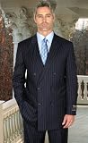 CLASSIC DOUBLE BREASTED COLOR NAVY MENS SUIT WITH PINSTRIPE BY: TESSORI UOMO. SUPER 150'S EXTRA FINE ITALIAN WOOL HAND MADE