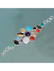 925 Sterling Silver Multi-Color Semi Precious Gemstone Female Bracelet Jewelry