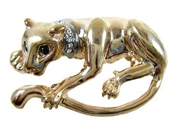 Gold Plated Lynx Cat Brooch - Gold Plated Jungle Cat Lapel Pin