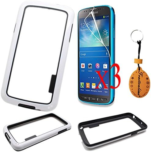Traitonline 5IN1 White + black Protective Edge Bumper For samsung galaxy s4 active i9295 Border Skin Cases Covers + 3*Screen Protector + Keychain