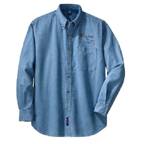Custom embroidered My Dad is Great! kids design on denim shirt