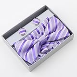 Purple Stripes Silk Pre-tied Bowtie, Cufflinks,Handkerchiefs Gift Box Set blue violet discount bowtie Pointe BT2051