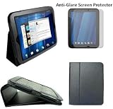 HappyZone - (Black) Portfolio Leather Case Cover with Muti-Function Stand + Anti-Glare, Matte Finishing Screen Protector for HP TouchPad WiFi (16GB & 32GB) 9.7