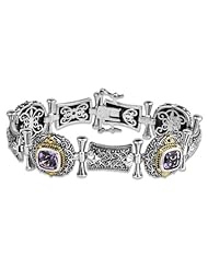 Athena Jewelry Sterling Silver and 14k Gold Brazilian Amethyst Filigree Vintage Bracelet