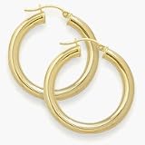 1 2/5 Inch Traditional Yellow Thick Gold Hoop Earrings