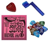 Ernie Ball 2223 Super Slinky String Set (9 - 42) with BONUS Live For Music Guitar Picks, Pick Holder and String Winder