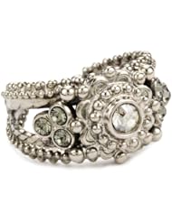 Sorrelli "Pewter" Crystal Flower Band Silver-Tone Adjustable Ring