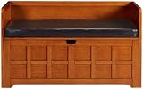Craftsman Storage Bench Brown Leather Dark Oak