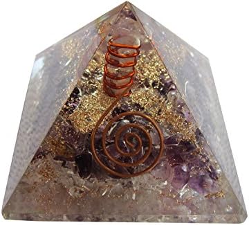 Orgone Energy Amethyst Pyramid w/ Copper Wrapped Quartz Point - EMF Protection