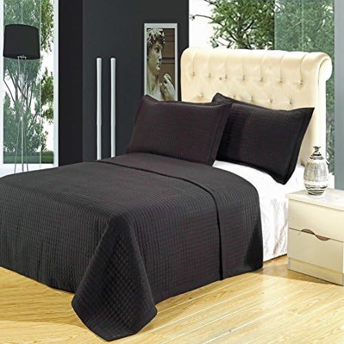 Black 5PC Coverlet Set, Checkered Quilted Bedspread, Wrinkle Free, Includes Bedspread & Sheets, Twin Extra Long Size