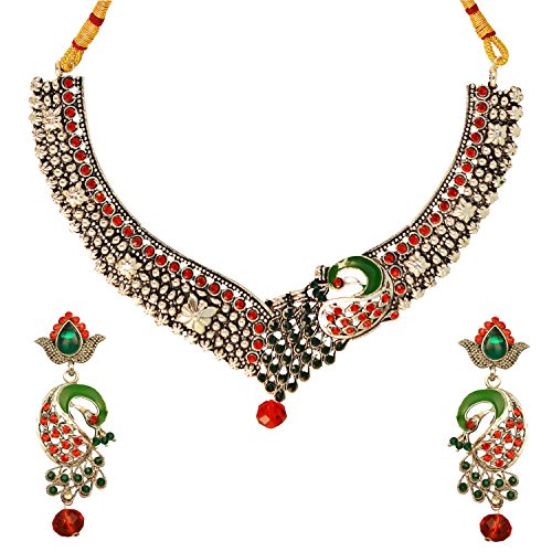 Graykart Meenakari Peacock Design Green Color MangTikka Set For Women