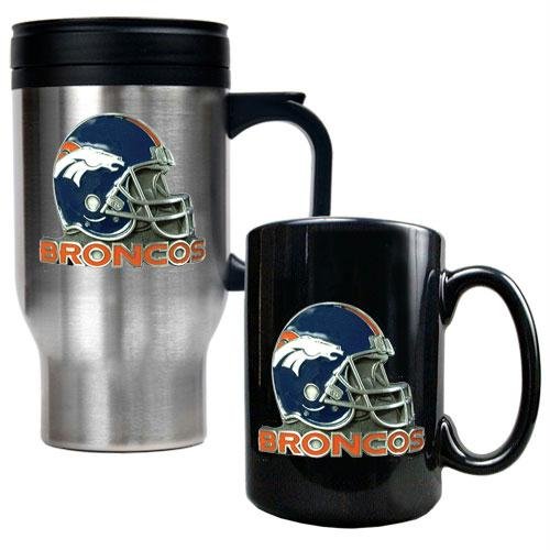 NFL Denver Broncos Travel Mug & Ceramic Mug Set - Helmet Logo
