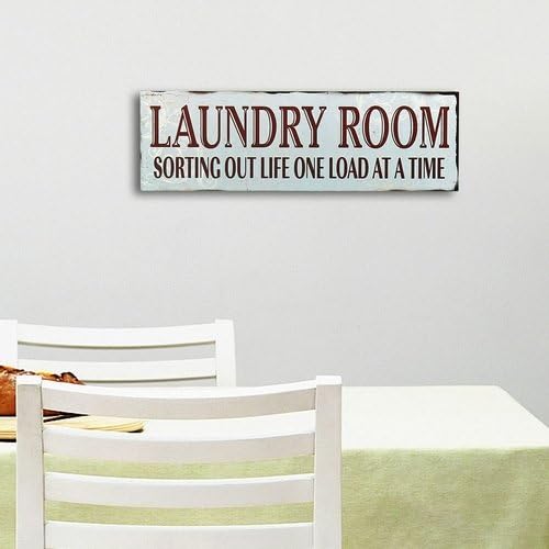 DecorField "Laundry Room Sorting Out Life One Load At A Time" Vintage Wooden Wall Sign Plaque - Laundry, Live (13.8x4.3 in)