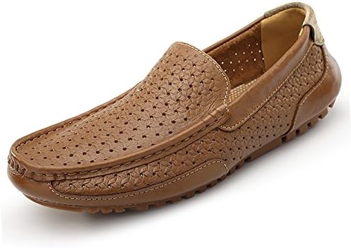 Men's Leather Slip On Loafers Driving Flats Shoes Breathable Khaki US 9
