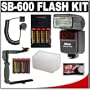 Nikon SB-600 AF Speedlight Flash + 8 Batteries & Charger + Sto-Fen Omni-Bounce Diffuser + TTL Flash Cord + Stroboframe 350 Bracket for D40, D60, D3000, D3100, D5000, D5100, D7000, D300s, D3 & D3s Digital SLR Cameras