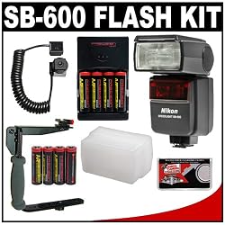 Nikon SB-600 AF Speedlight Flash + 8 Batteries & Charger + Sto-Fen Omni-Bounce Diffuser + TTL Flash Cord + Stroboframe 350 Bracket for D40, D60, D3000, D3100, D5000, D5100, D7000, D300s, D3 & D3s Digital SLR Cameras