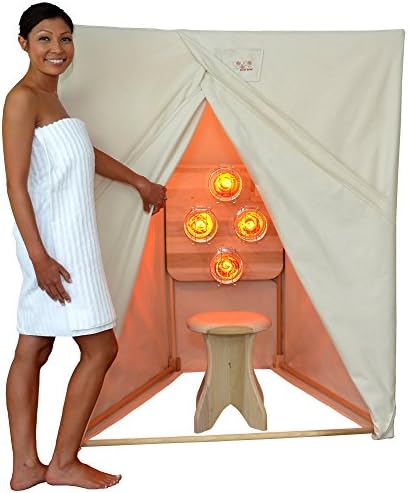 Pocket Sauna Hypoallergenic Bundle (INTERNATIONAL): Poplar 4 Lamp Near Infrared Light Panel, Poplar Frame, Cotton Canvas Cover, Poplar Stool