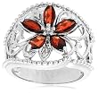 Platinum Plated Sterling Silver Garnet and Diamond Accent Flower Ring