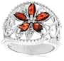 Platinum Plated Sterling Silver Garnet and Diamond Accent Flower Ring